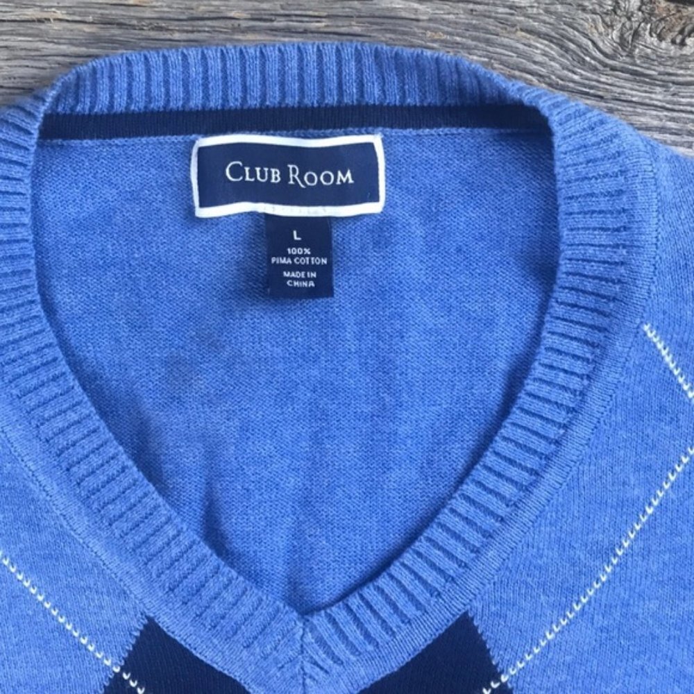 Club Room Argyle Cotton Sweater Blue Size Large - Picture 4 of 7